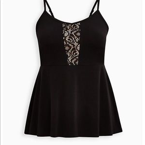 NWT Black Peplum Top with Lace Inset size 00 from Torrid